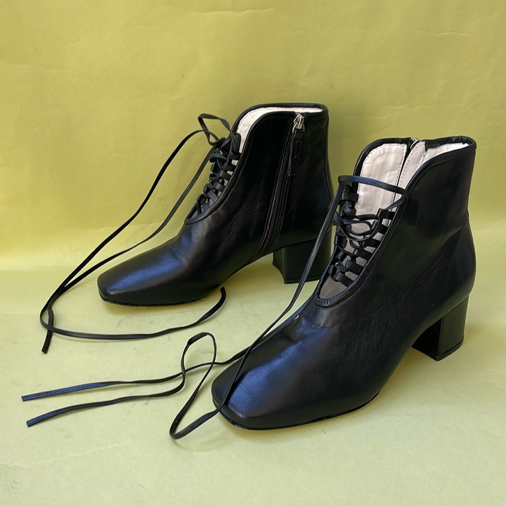 New black Daniella Shevel leather booties